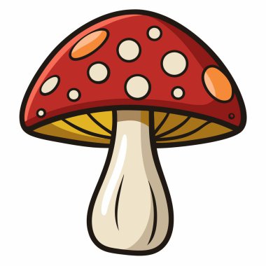 Yüzeyinde tuhaf ve sanatsal bir tasarımı andıran beyaz noktaların yer aldığı kırmızı bir mantarın çizgi film çizimi