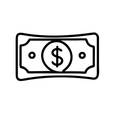 Görüntü, üzerinde belirgin bir dolar işareti bulunan ve net bir para teması taşıyan bir dolar banknotunun basit bir çizgi çizimini tasvir ediyor.