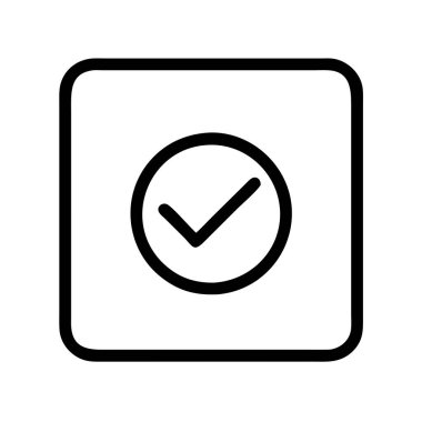 Çember içine alınmış bir kontrol işareti, doğrulama veya onaylamayı sembolize eden kare bir şekle sokulur