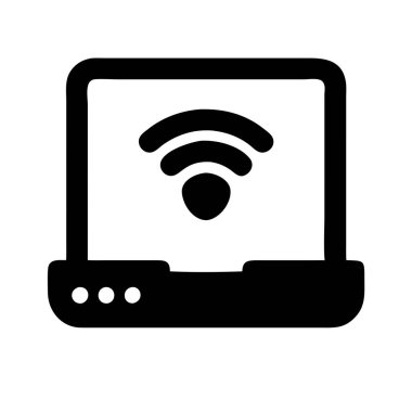 Ekranda kablosuz bağlantı sembolünü gösteren bir dizüstü bilgisayar. Bu dijital illüstrasyon genellikle kablosuz teknolojiyle ilişkili bir sembol içerir.