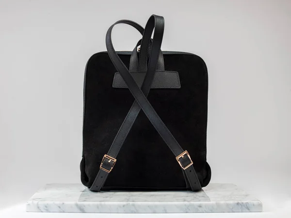 Luxury Suet Backbag Unisex Backbag Luxury Black Leather Suet Backbag — Stock Photo, Image