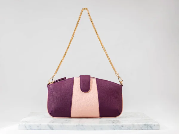 Sac Luxe Pour Femme Sac Main Luxe Cuir Violet Beige — Photo