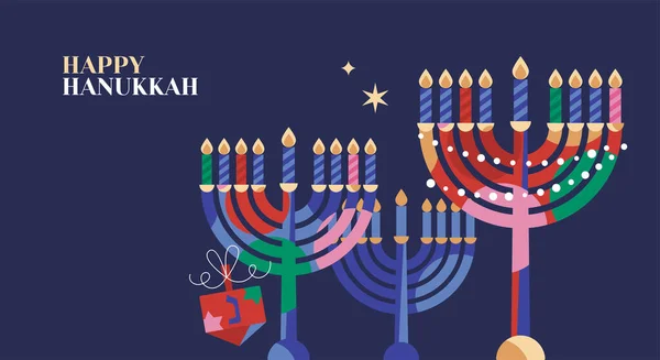 Hanukkah Diseño Banner Vacaciones Con Menorah Fondo Plantilla Moderno Para — Vector de stock