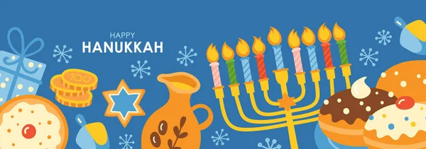 Εβραϊκή Γιορτή Hanukkah Χαριτωμένο Σχέδιο Πανό Παιδικό Σχέδιο Για Κάρτες — Διανυσματικό Αρχείο
