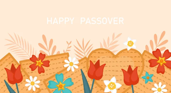 Pészah Ünnepi Banner Design Matzah Tavaszi Virágok Üdvözlőlap Vagy Seder — Stock Vector
