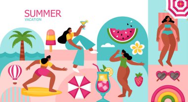 Yaz tatili, plaj partisi ya da havuz partisi geometrik afiş tasarımı. Broşür, poster veya broşür için şablon arkaplanı.
