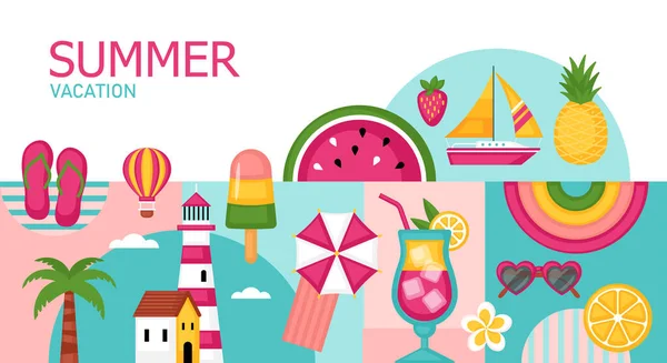 夏休み ビーチパーティーやプールパーティー幾何学的なバナーデザイン パンフレット ポスター チラシのテンプレート背景 — ストックベクタ