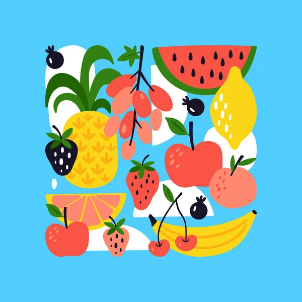 Été Abstrait Fond Moderne Avec Des Fruits Mignons Impression Enfantine — Image vectorielle