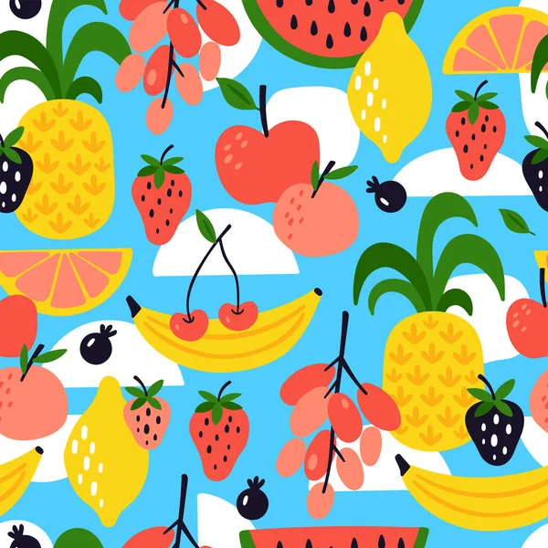 Verão Sem Costura Fundo Padrão Com Frutas Bonitos Impressão Infantil — Vetor de Stock