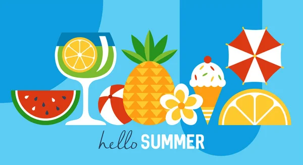 Hello Summer Minimum Geometric Banner Design Печать Фона Плаката Поздравительной — стоковый вектор