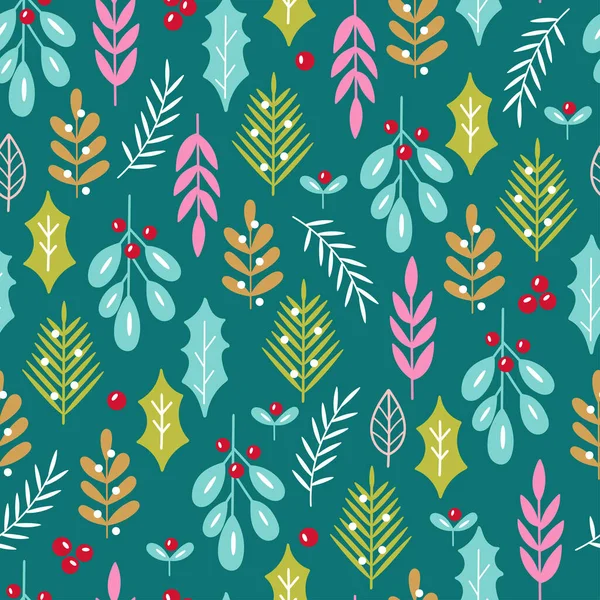 Nahtloses Muster Für Das Weihnachtsfest Mit Niedlichen Beeren Zweigen Und — Stockvektor