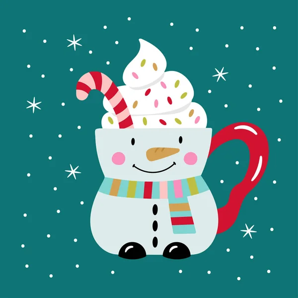 Noel Tatili Tatlı Kakaolu Kardan Adam Bardağı Kağıtlar Çıkartmalar Kıyafetler — Stok Vektör