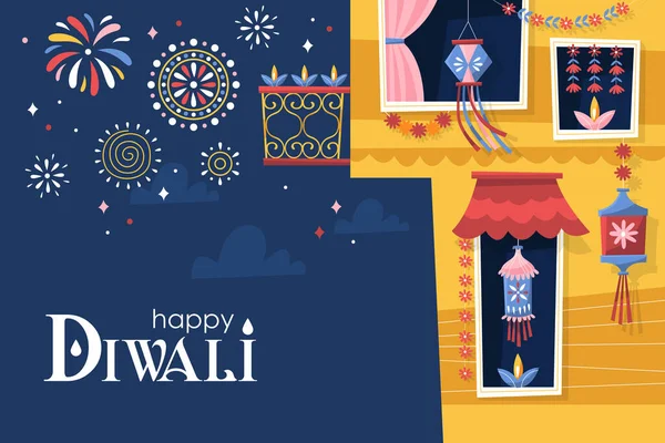 Diwali Hinduski Festiwal Koncepcja Miasta Indii Urządzone Wakacje Projekt Karty Ilustracja Stockowa
