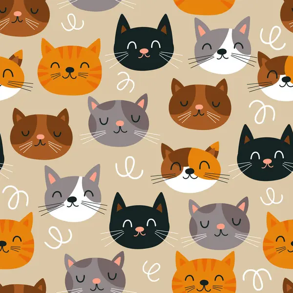 Płynne Tło Wzór Cute Znaków Kotów Dziecięcy Nadruk Tkaniny Papier Ilustracja Stockowa