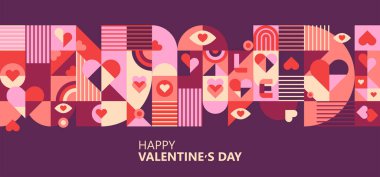 Sevgililer Günü modern poster tasarımı modaya uygun geometrik tarzda. Tebrik kartları, afiş, sosyal medya ve satış pazarlama şablonu