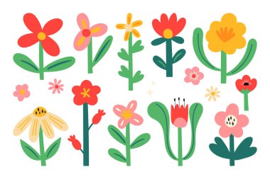 Yaz dekorasyonu için güzel çiçekler. Kartlar, çıkartmalar, afişler ve davetiyeler için çocuksu yazılar