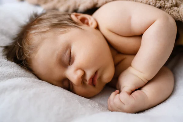 Sweet Sleeping Newborn Baby Fists Lovely Tiny Infant Portrait Soft — Stock Photo, Image