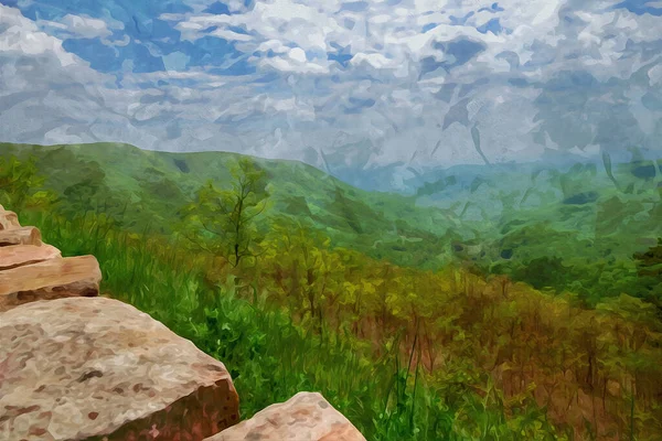 Digitally Created Watercolor Painting View Mountain Top Vista Shenandoah National — Stock Photo, Image