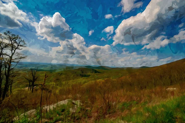 Цифровая Акварельная Живопись Видом Вершину Горы Национальном Парке Шенандоа Skyline — стоковое фото