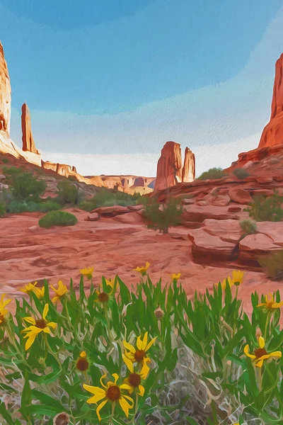 Digitalt Skapade Akvarell Målning Blommor Park Avenue Trailhead Arches National — Stockfoto