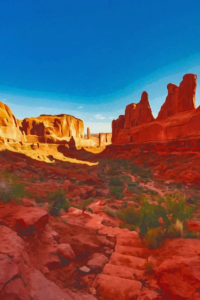 Digitally Created Watercolor Painting Park Avenue Trailhead View Arches National — Stock Photo, Image