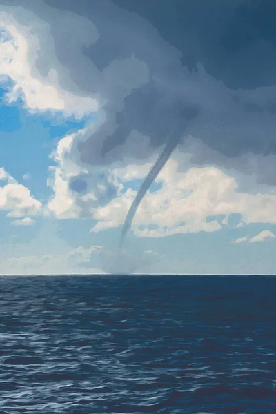 Digitally created watercolor painting of a water spout on the Caribbean sea during a sunny day. High quality illustration
