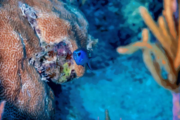 Pintura Acuarela Creada Digitalmente Chromis Azul Damelfish Chromis Cyanea Nadando —  Fotos de Stock