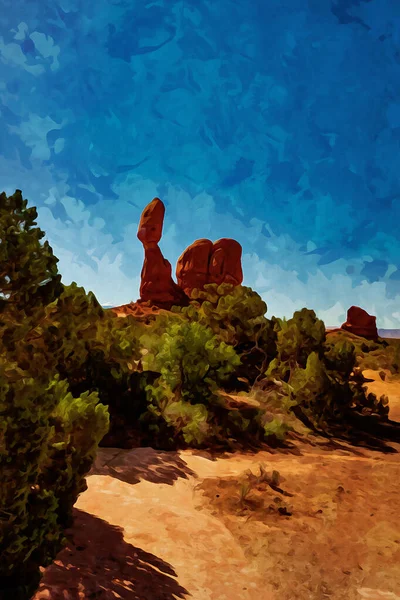 Upptäck Skönheten Arches National Park Med Vår Digitalt Skapade Akvarellmålning — Stockfoto