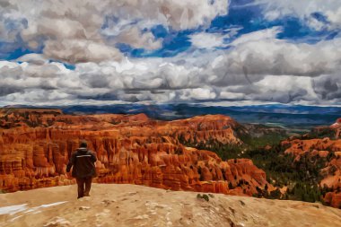 Bu dijital görüntü, suluboya resim efektiyle karlı Bryce Kanyonu 'nu yakalıyor ve manzaranın huzurlu ve huzurlu bir görüntüsünü sağlıyor..