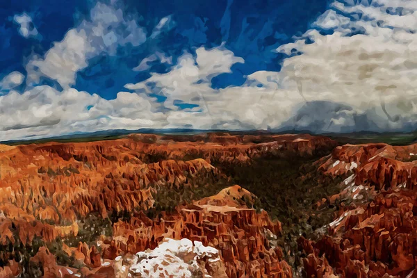 Denna Digitala Bild Fångar Snöig Bryce Canyon Utsikt Med Akvarell — Stockfoto