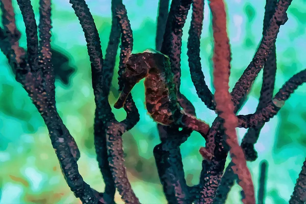 Digitales Aquarell Gemälde Eines Kurzschnauzigen Seepferdchens Hippocampus Hippocampus Seiner Natürlichen — Stockfoto