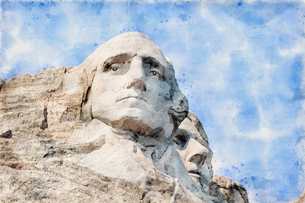 stock image Digitally created watercolor painting of a rendition of the George Washington on Mount Rushmore. High quality illustration