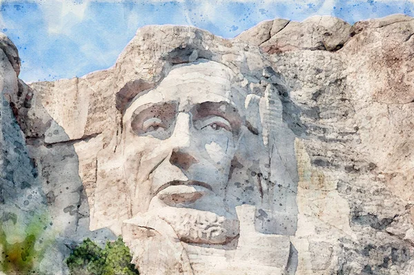 Digitally Created Watercolor Painting Abraham Lincoln Portrait Mount Rushmore High — Stock Photo, Image