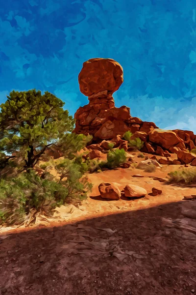 stock image Discover the beauty of Arches National Park with our digitally created watercolor painting of Balanced Rock. This artwork captures the stunning landscape of the park in a unique and artistic way.