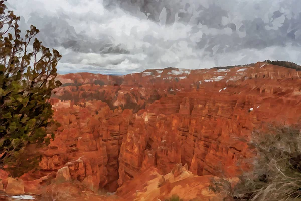 Cette Image Numérique Capture Canyon Bryce Enneigé Surplombant Avec Effet — Photo