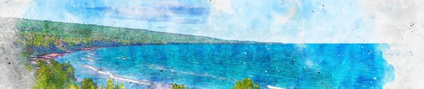 Pintura Acuarela Creada Digitalmente Bahía Arena Playa Lago Superior Península —  Fotos de Stock