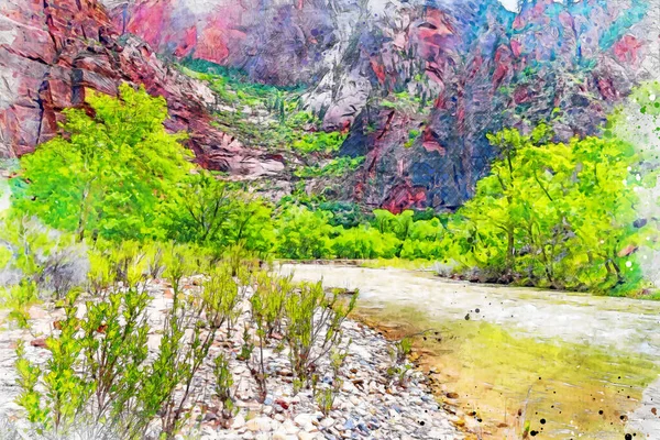 Pintura Acuarela Creada Digitalmente Del Espectacular Río Virgen Parque Nacional —  Fotos de Stock