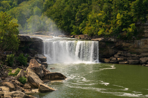 A misty view of Cumberland Falls State Park in Corbin, Kentucky, USA. High quality photo