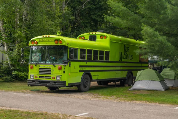 Paradise August 2023 Homemade Green School Bus Camper Parked Next Royalty Free Stock Images