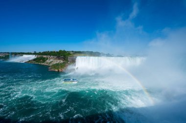 Niagara Şelalesi, Kanada - 15 Haziran 2024: Niagara Şelalesi 'nde Gökkuşağı ve Kopya-Uzay. Yüksek kalite fotoğraf
