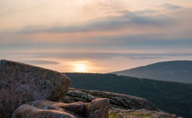 Cadillac Mountain Acadia 'dan Tranquil Seascape ve fotokopi uzayı. Yüksek kalite fotoğraf