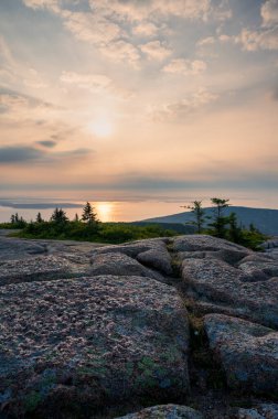 Cadillac Mountain Acadia 'dan Tranquil Seascape ve fotokopi uzayı. Yüksek kalite fotoğraf