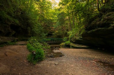 Hocking Hills 'teki Rocky Yolu ve Köprüsü, fotokopi uzayı ile. Yüksek kalite fotoğraf