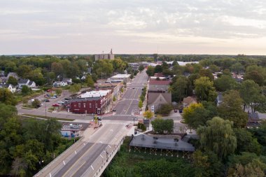 Grand Ledge, MI - September 20, 2025: Aerial View of Downtown Grand Ledge Michigan. High quality photo