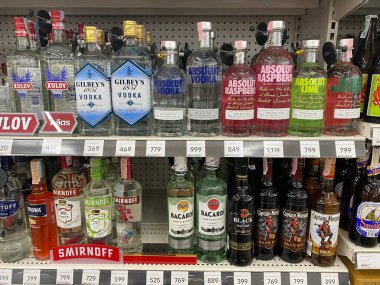 alcoholic beverages There are many kinds on the liquor shelf. Photo shoot 8 December 2022 Thailand