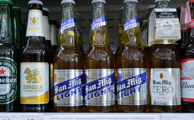 alcoholic beverages There are many kinds on the liquor shelf. Photo shoot 8 December 2022 Thailand