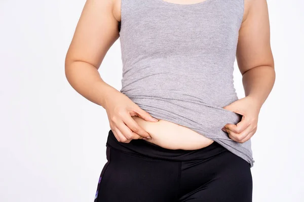 Túlsúlyos Kövér Hasa Elszigetelt Fehér Háttérrel Fogalom Életről Hogy Csökkentse — Stock Fotó