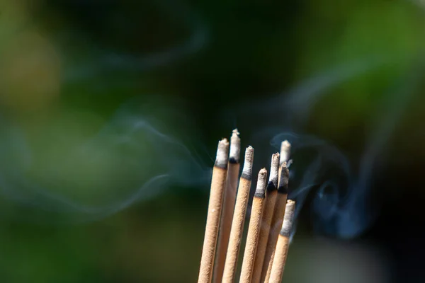 Stock image Close-up shot of burning incense with smoke. Asian beliefs