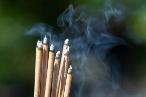 stock image Close-up photo of smoke from a large amount of incense in temple