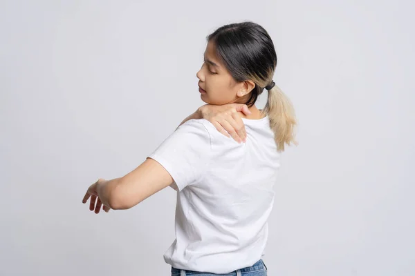Asian Woman Has Problem Structural Posture She Had Neck Shoulder — Stock Photo, Image